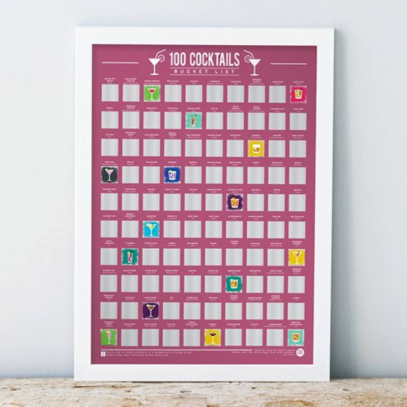 100 Cocktails Scratch Off Bucket List Poster