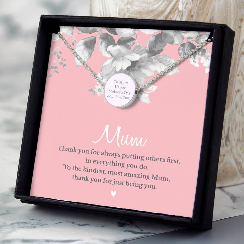 Personalised Mum Sentiment Silver Tone Necklace and Box